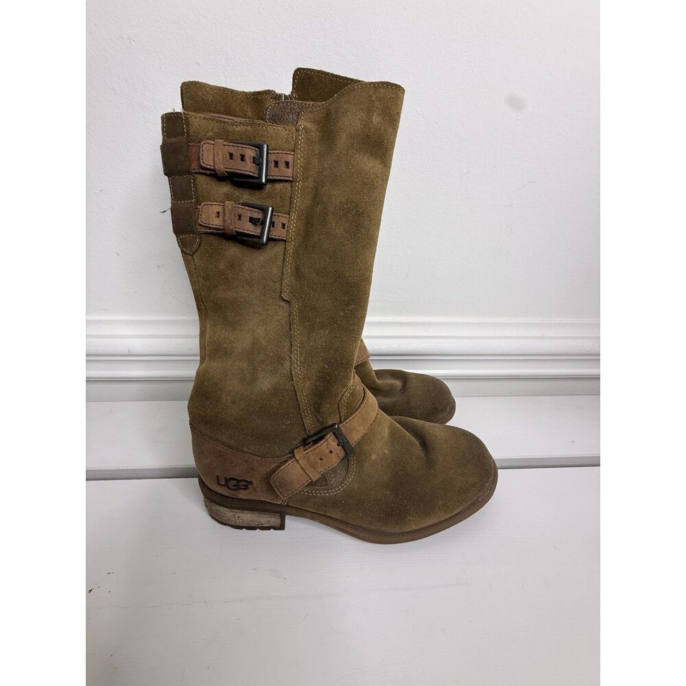 UGG Australia S/N 1001770 Brown Leather Suede Buckle Tall Boots Womens 7.5
